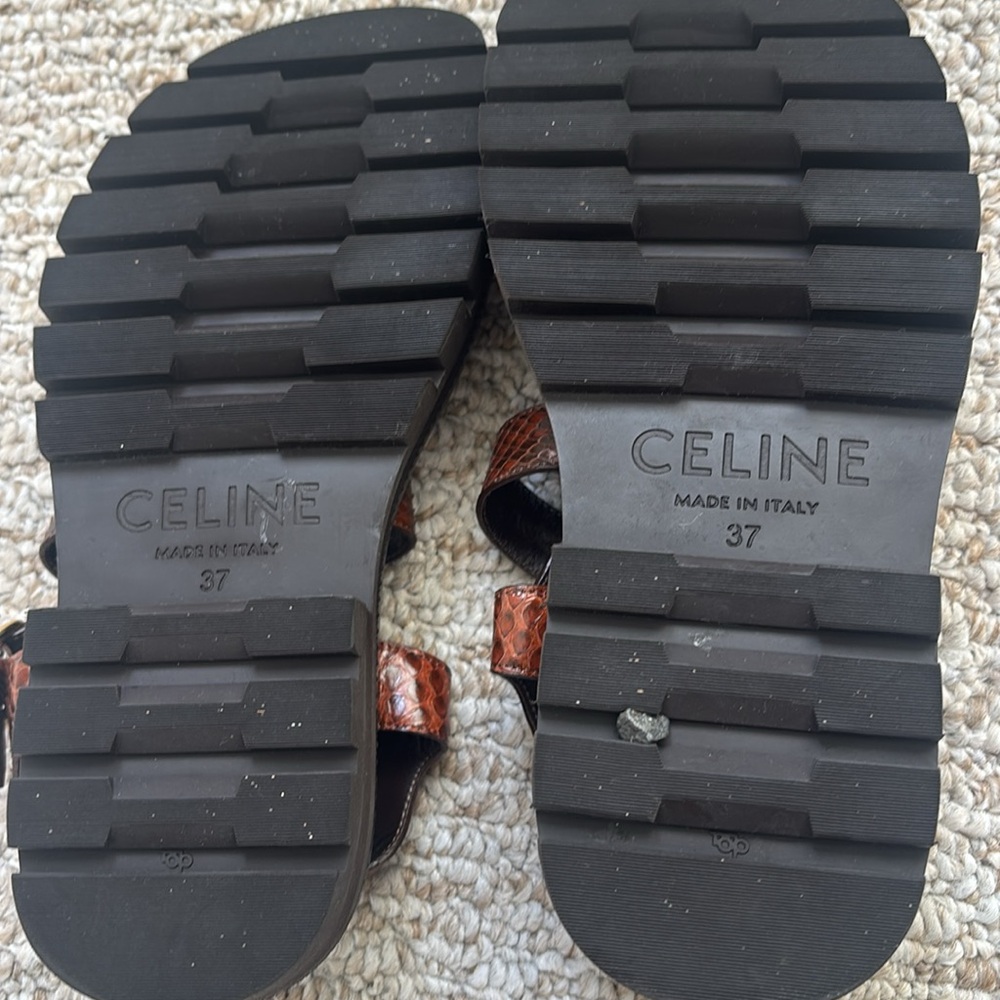 CELINE python Strappy Sandals with Gold Buckle - Picture 7 of 10